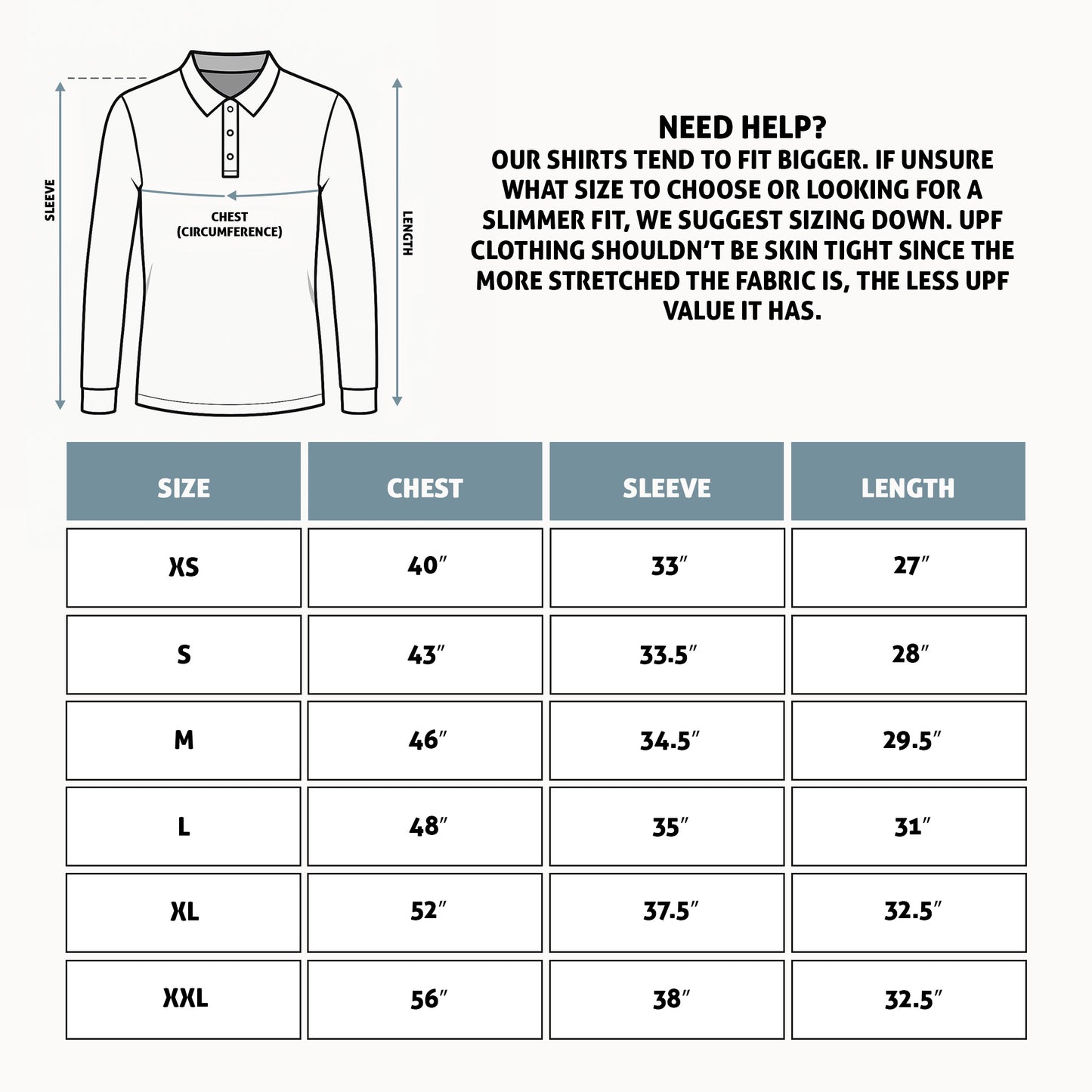 Enjoy the Vu Sizing Chart