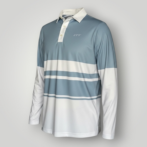 Marble Blue UPF 50+ Long Sleeve Golf Polo Canada — Lab Tested Sun Protection | Enjoy the Vu

