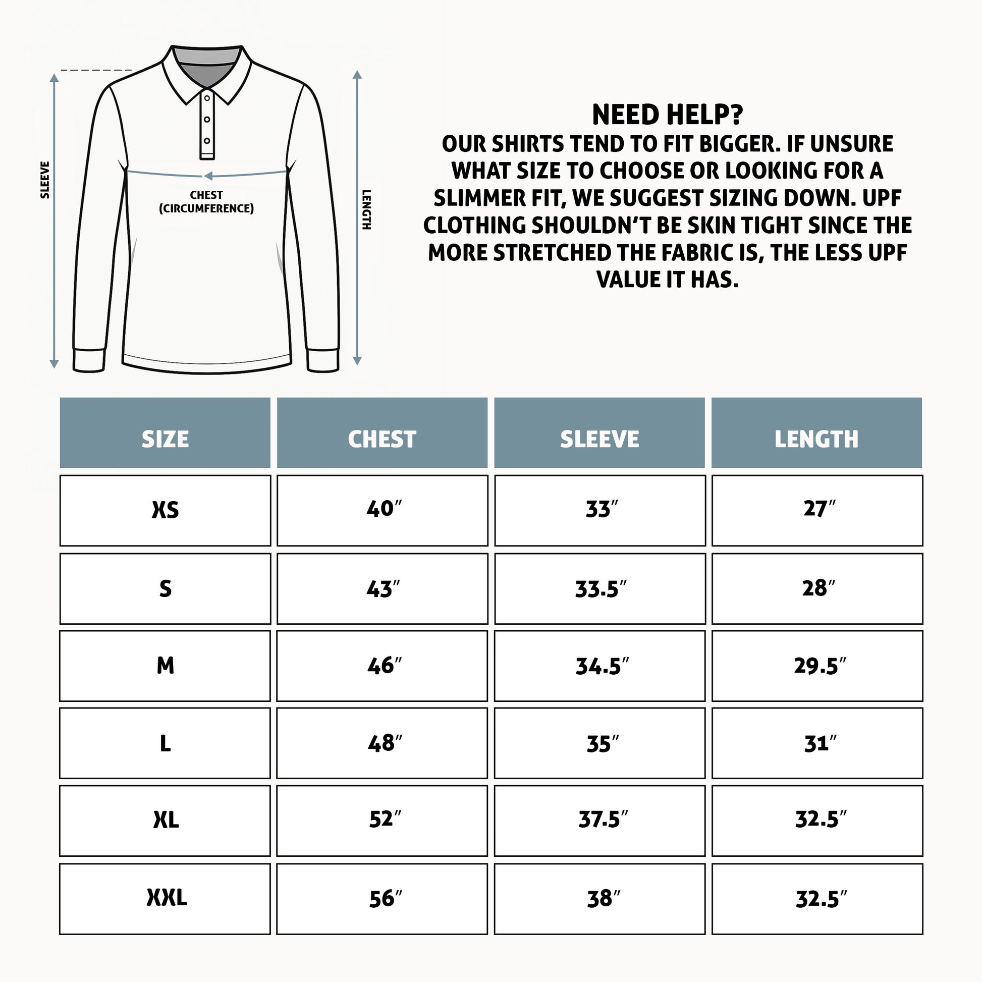 Enjoy the Vu Sizing Chart