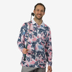 Man wearing the Tropical UPF 50+ long sleeve golf polo on an Okanagan golf course — Enjoy the Vu sun protection golf apparel